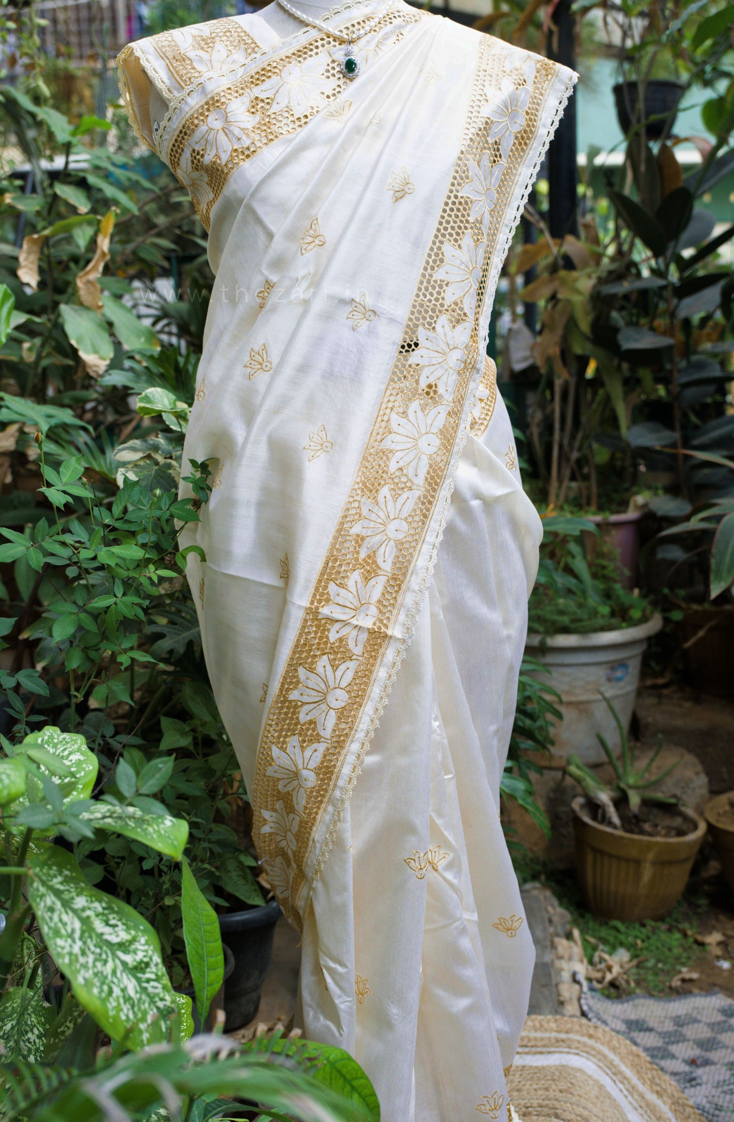 Pastel yellow Matka Silk with Aplique work