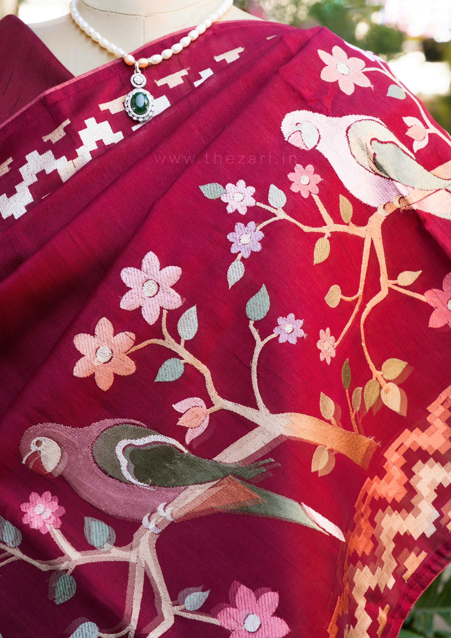 Maroon Matka Silk with Parrot embroidery