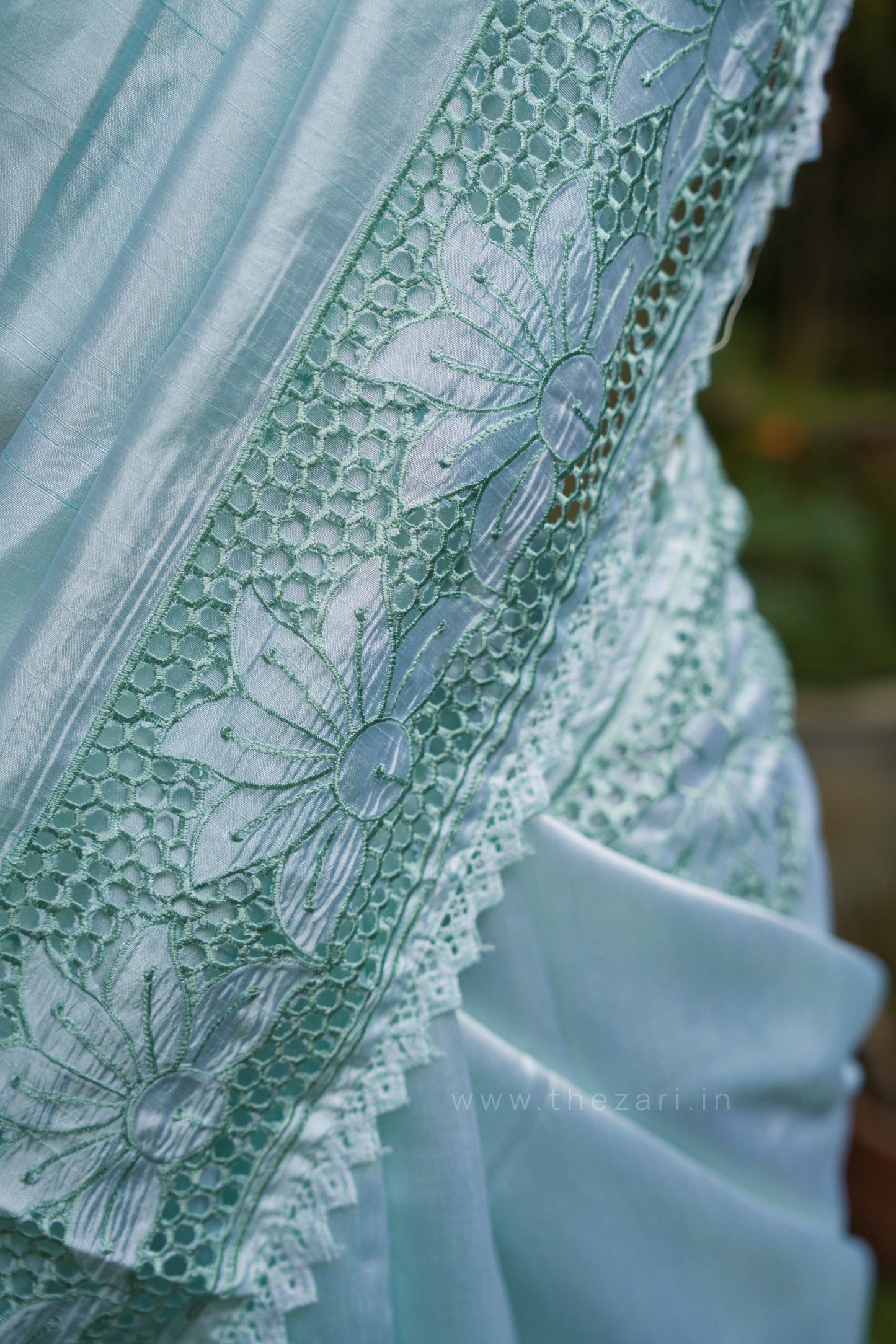 Pastel Blue Matka Silk with Aplique work