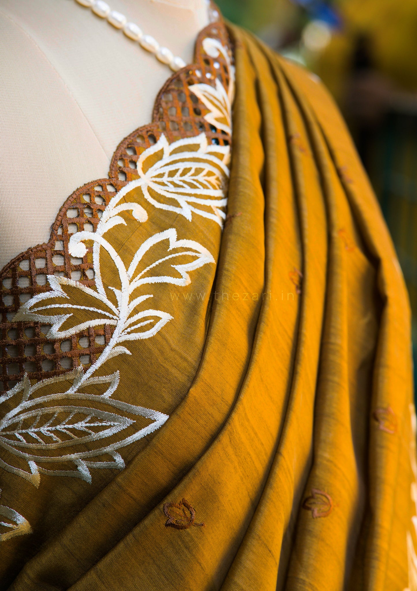 Mustard Yellow Matka Silk with Cut Work