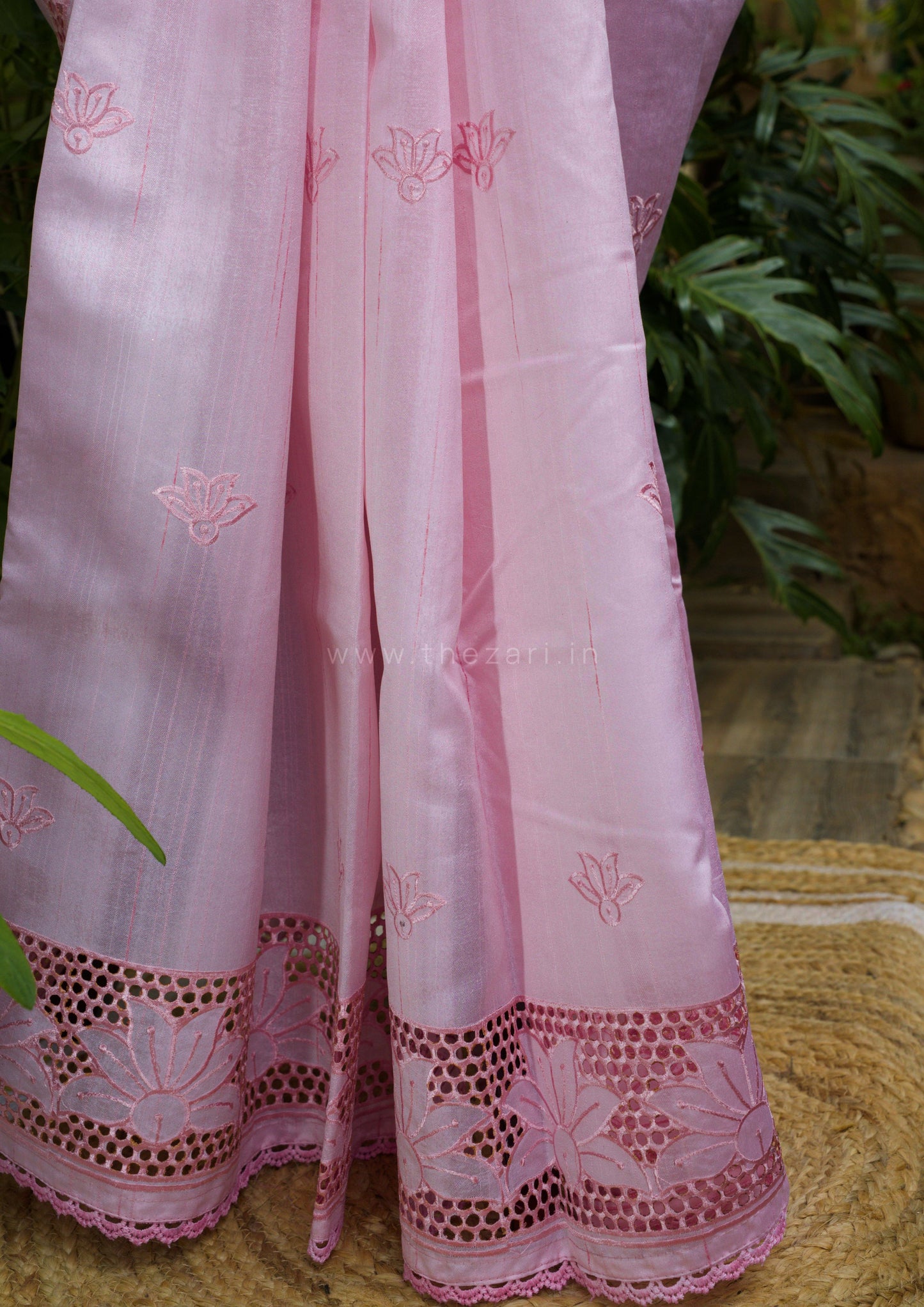 Pastel Peach Matka Silk with Aplique work