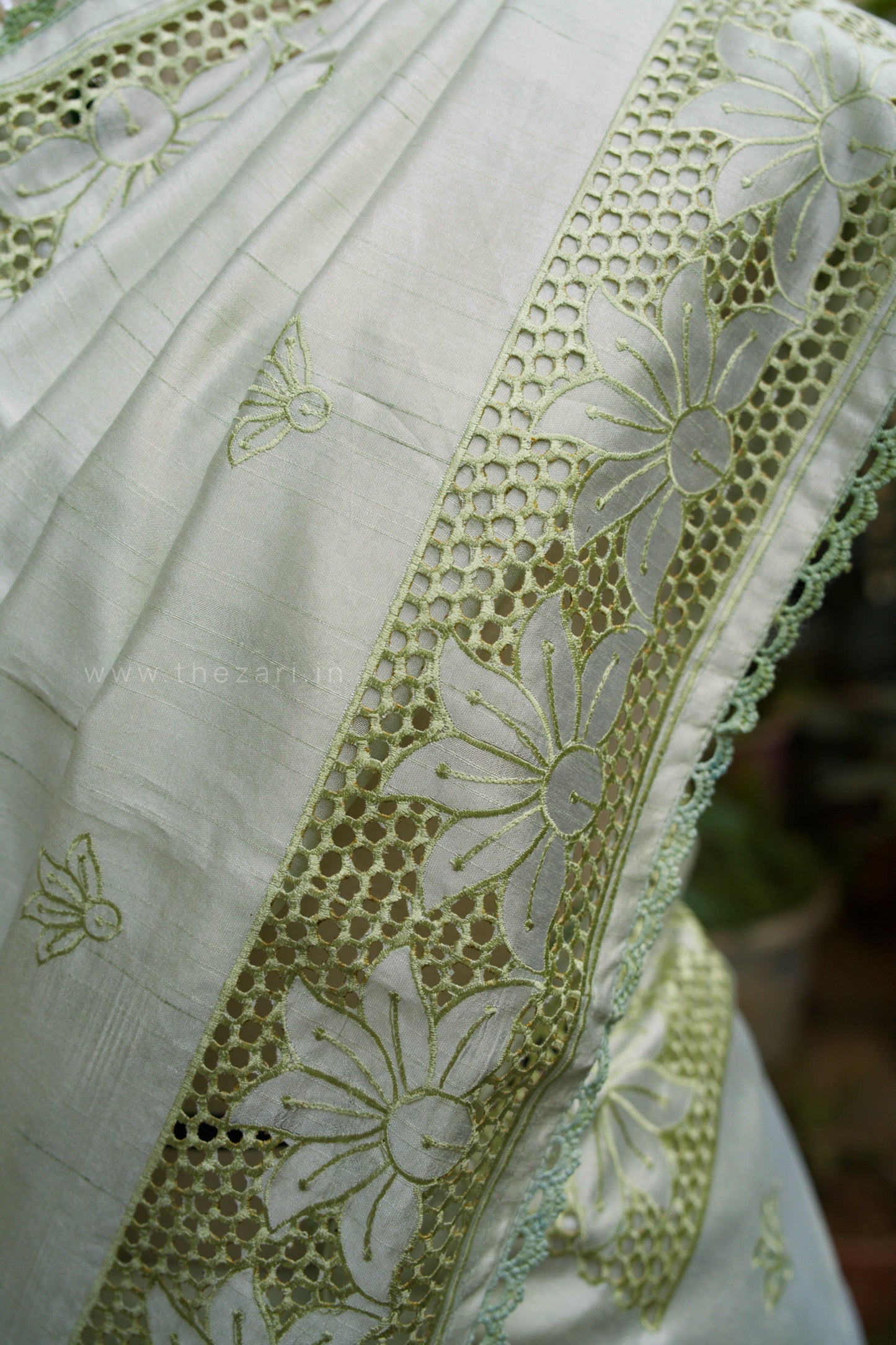 Pastel Green Matka Silk with Aplique work