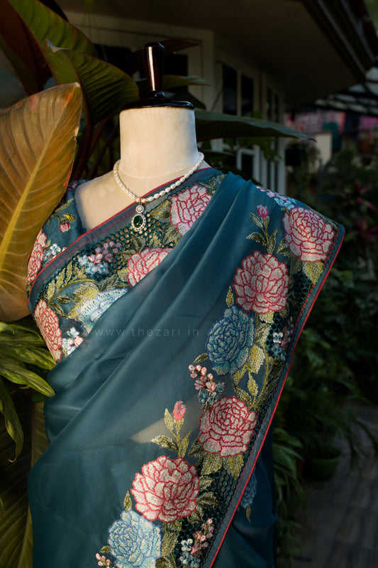 Organza Cross Blue Stitched