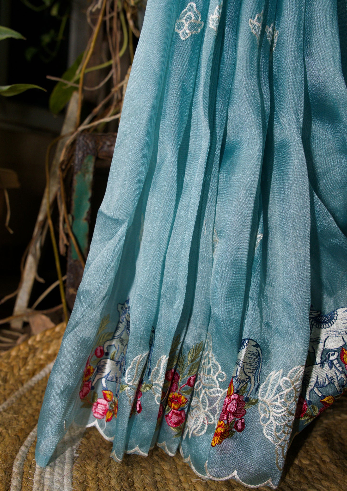 Blue Tissue Saree in Kamadhenu Motifs