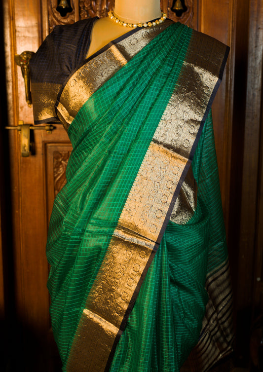 Organza Checked Green saree