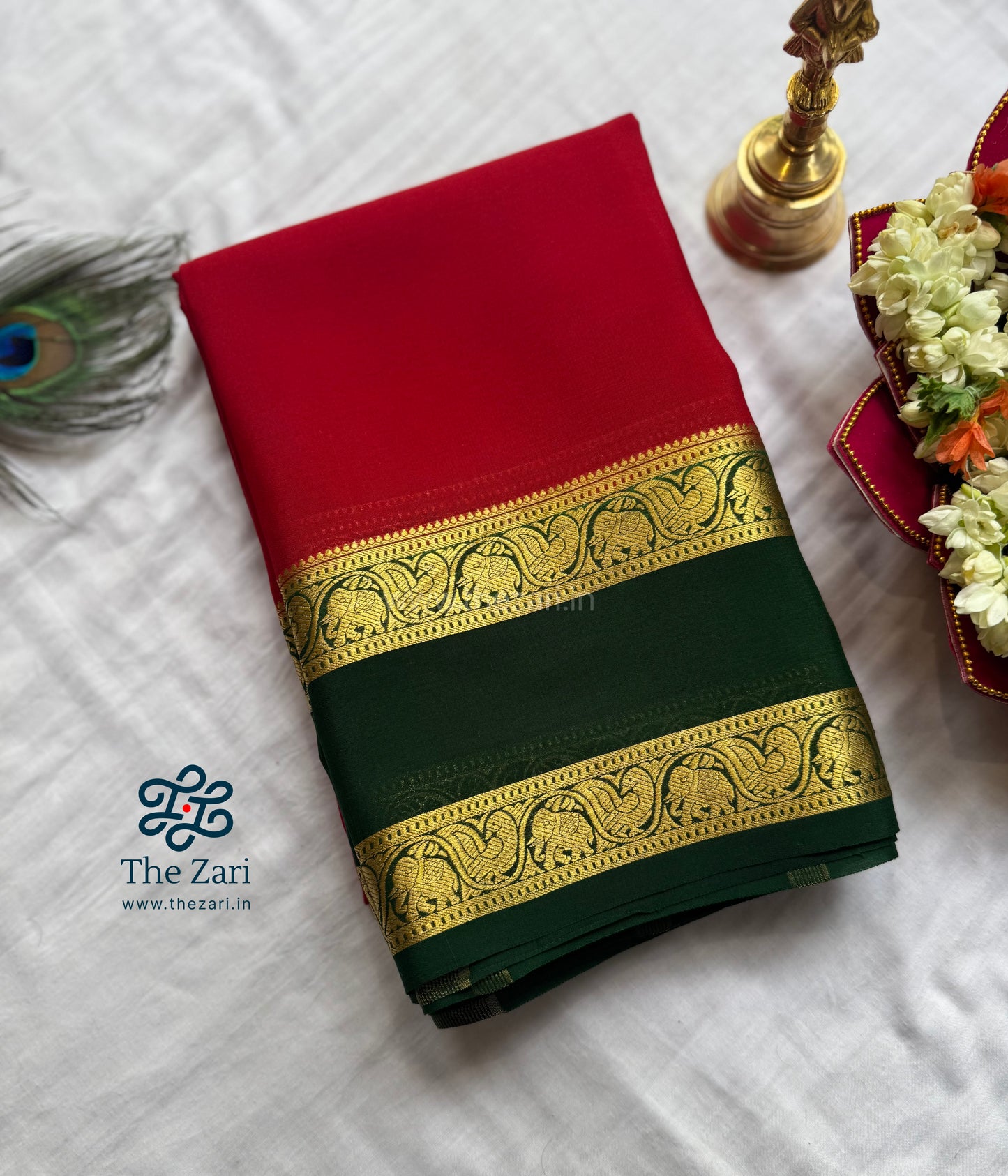 Pure Mysore crepe silk - Red & Green