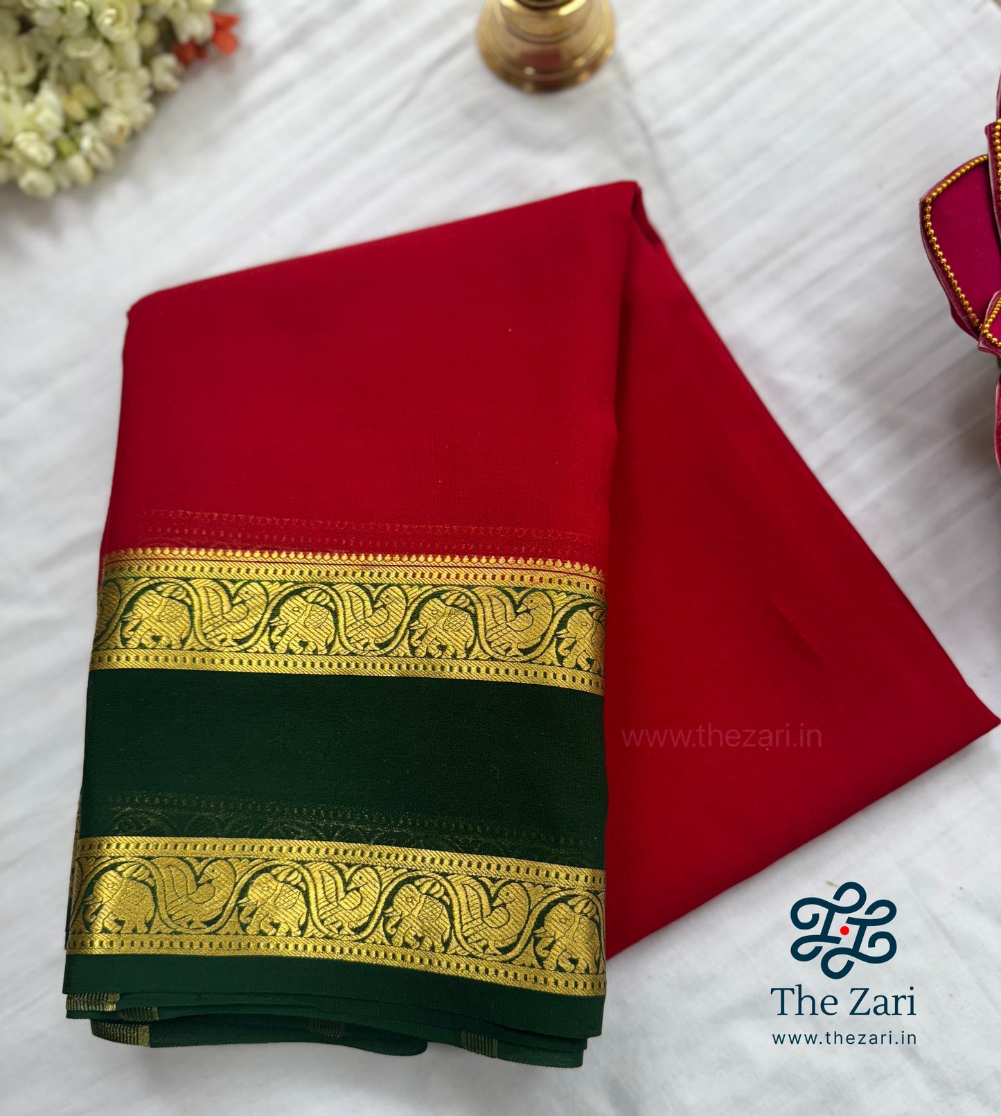 Pure Mysore crepe silk - Red & Green