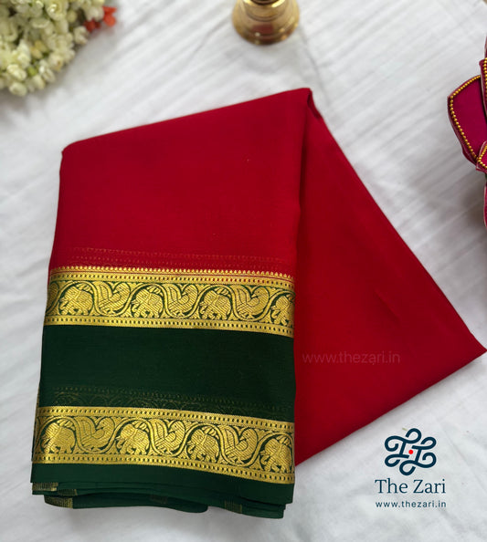 Pure Mysore crepe silk - Red & Green