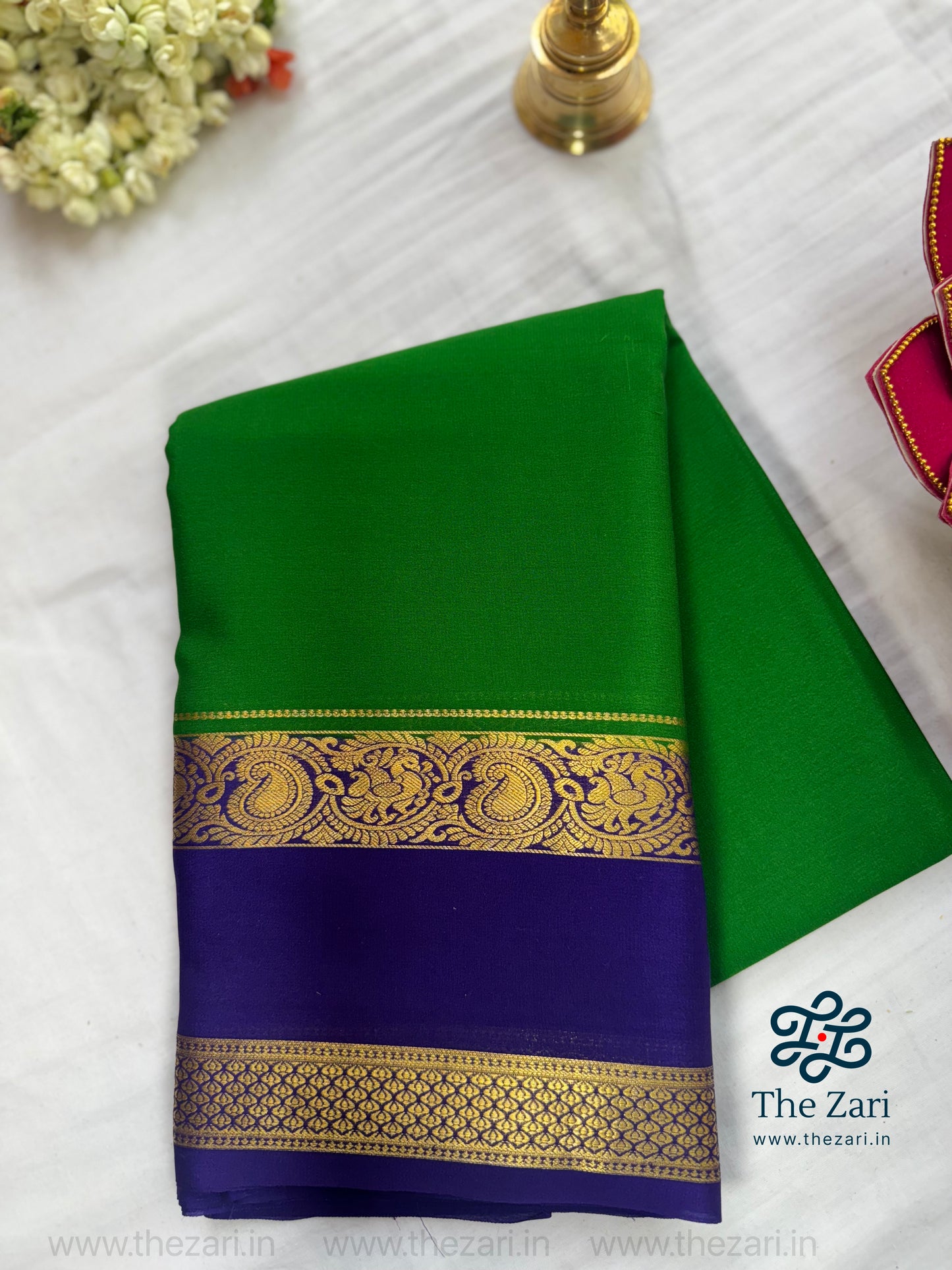 Pure Mysore crepe silk - Green & Blue