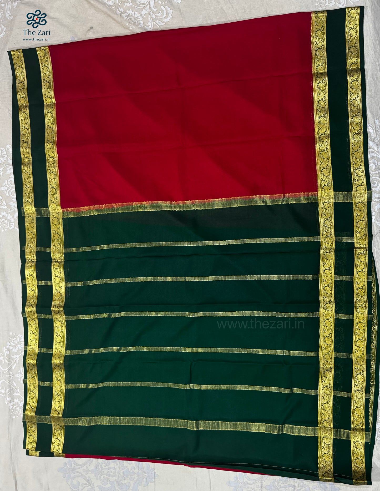 Pure Mysore crepe silk - Red & Green