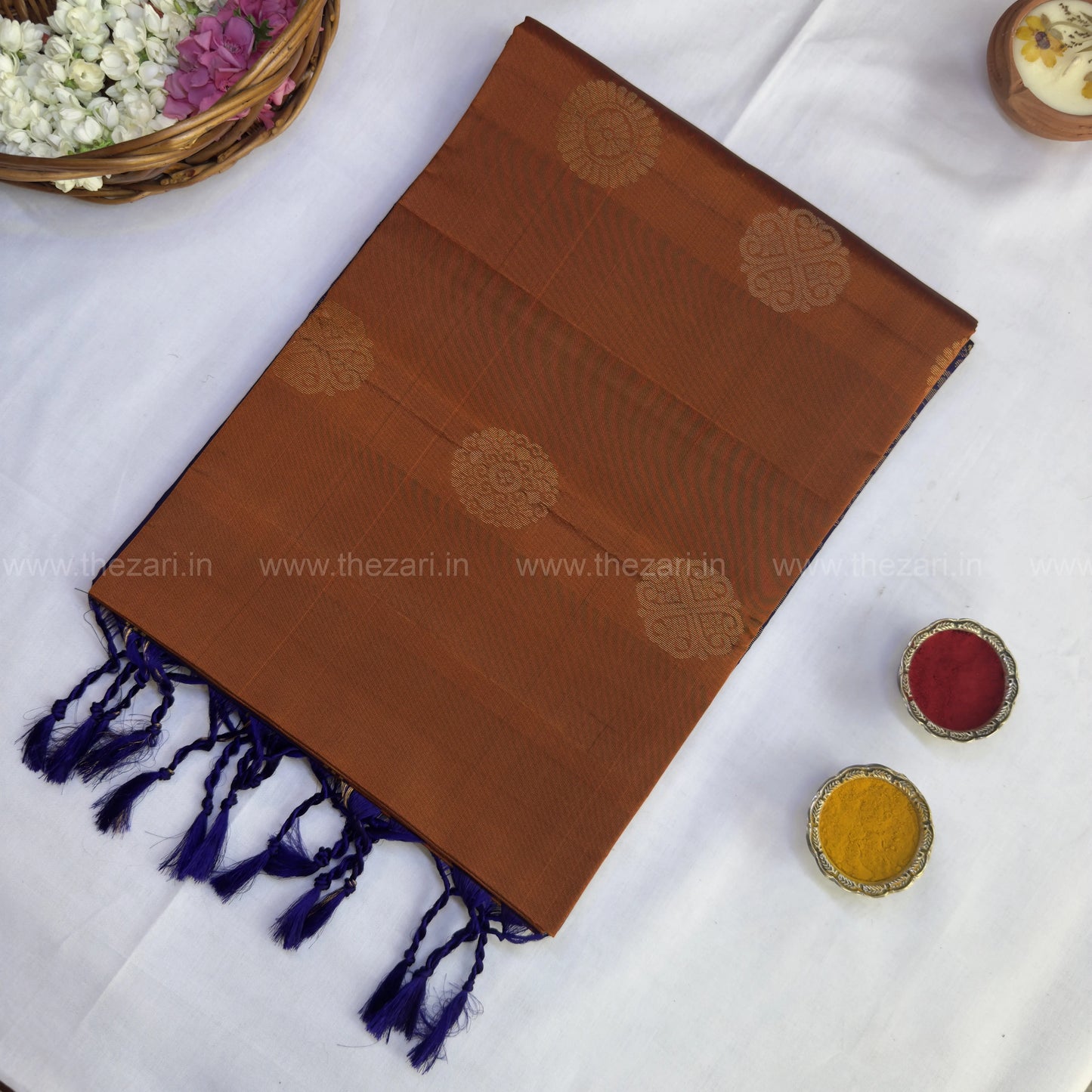 Kanchivaram soft silk rustic orange and blue