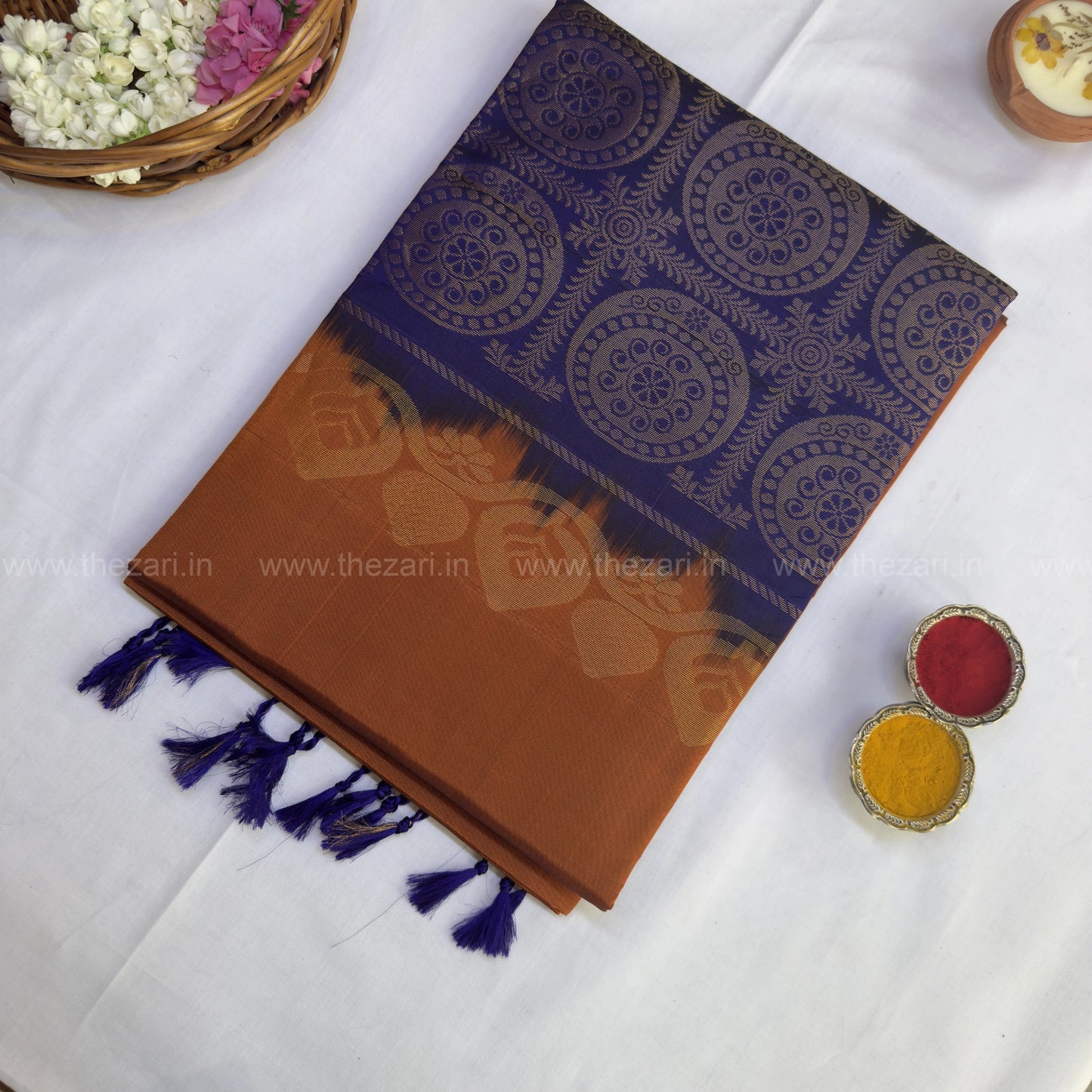 Kanchivaram soft silk rustic orange and blue