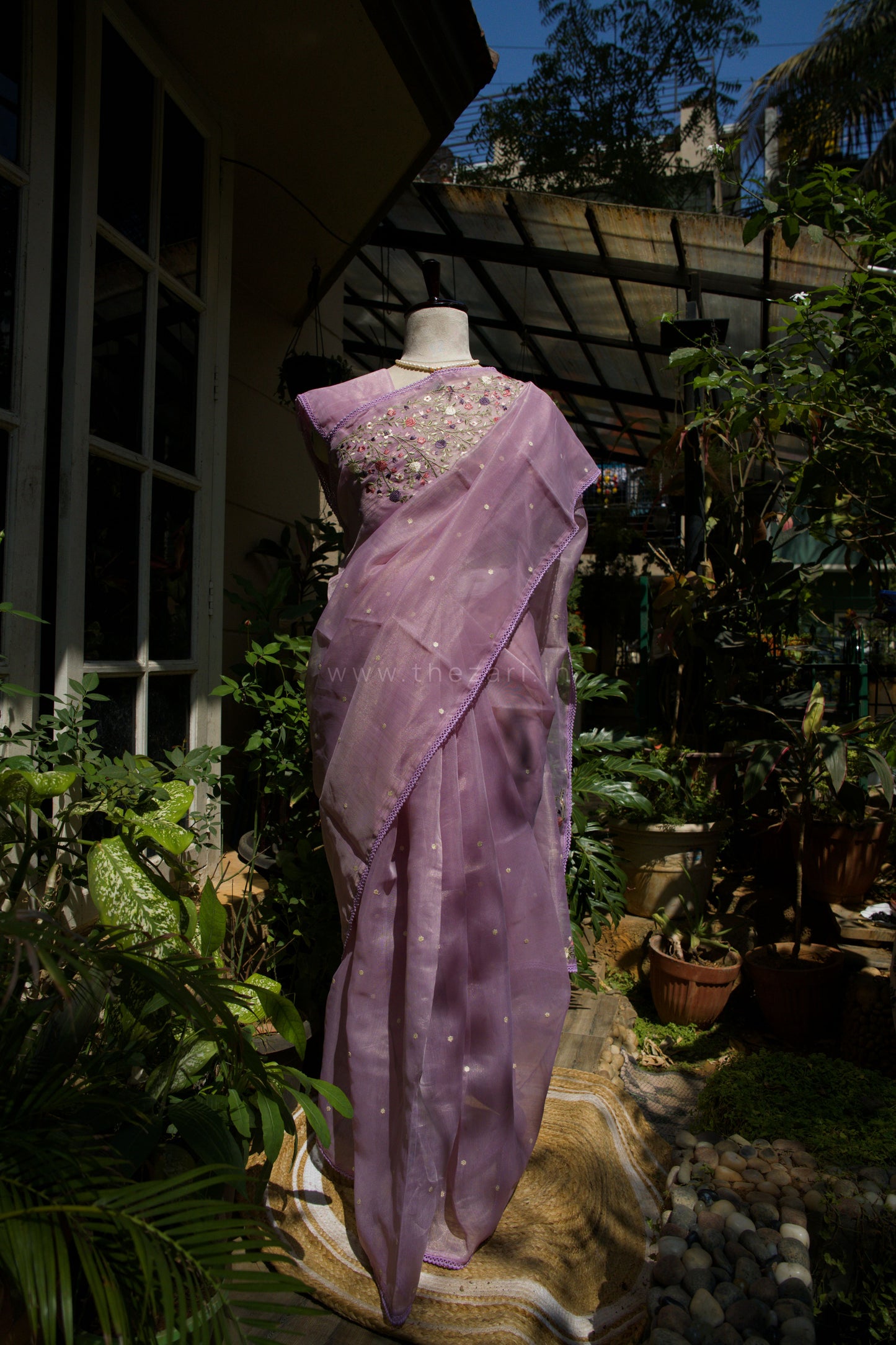 Lavendar Linen Tissue saree with Korean work