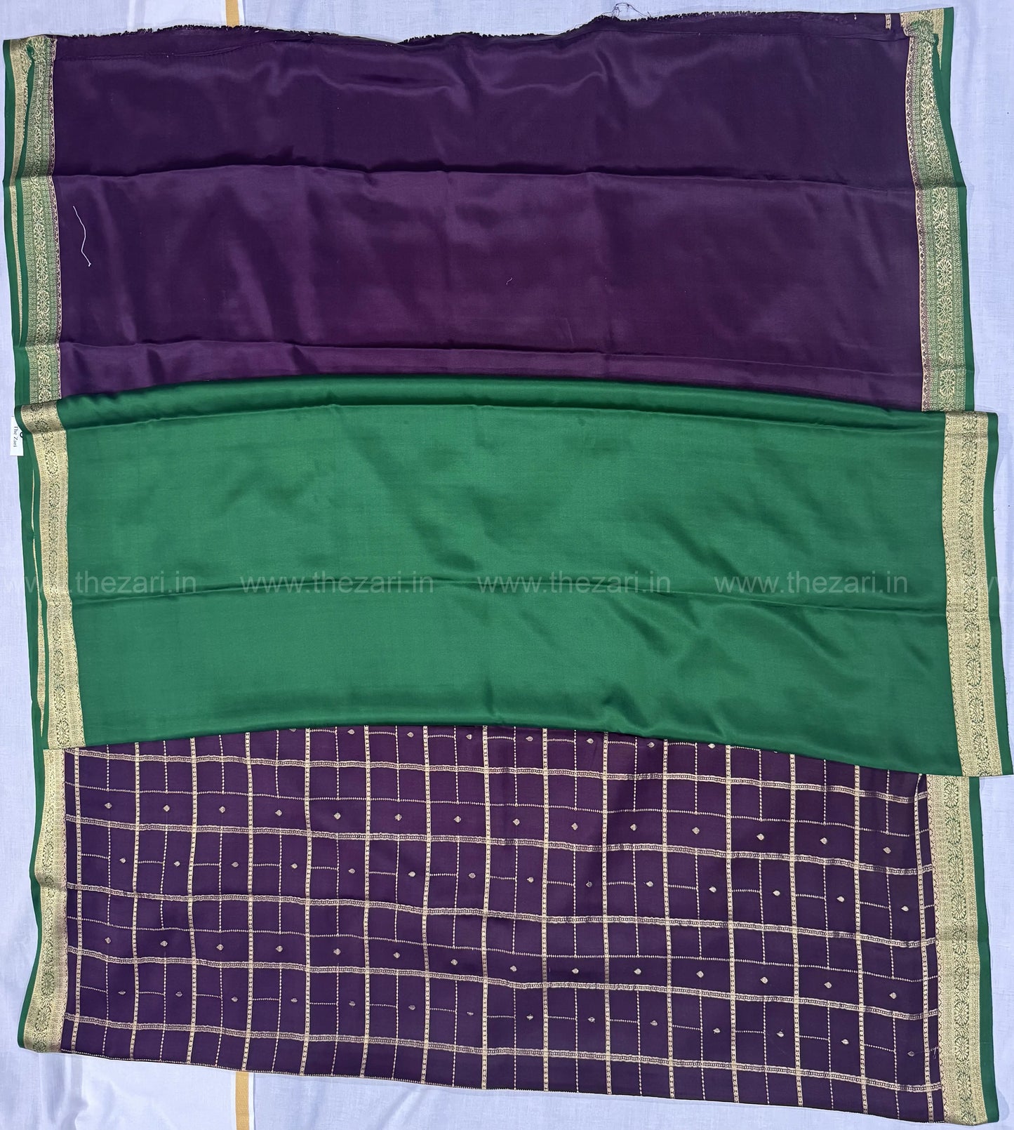Mysore crepe silk saree in Rectangle and square Checks with butta Coffee brown and green 150 GSM