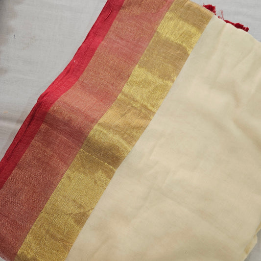 Red Golden Border Mul Cotton 120 Count Saree