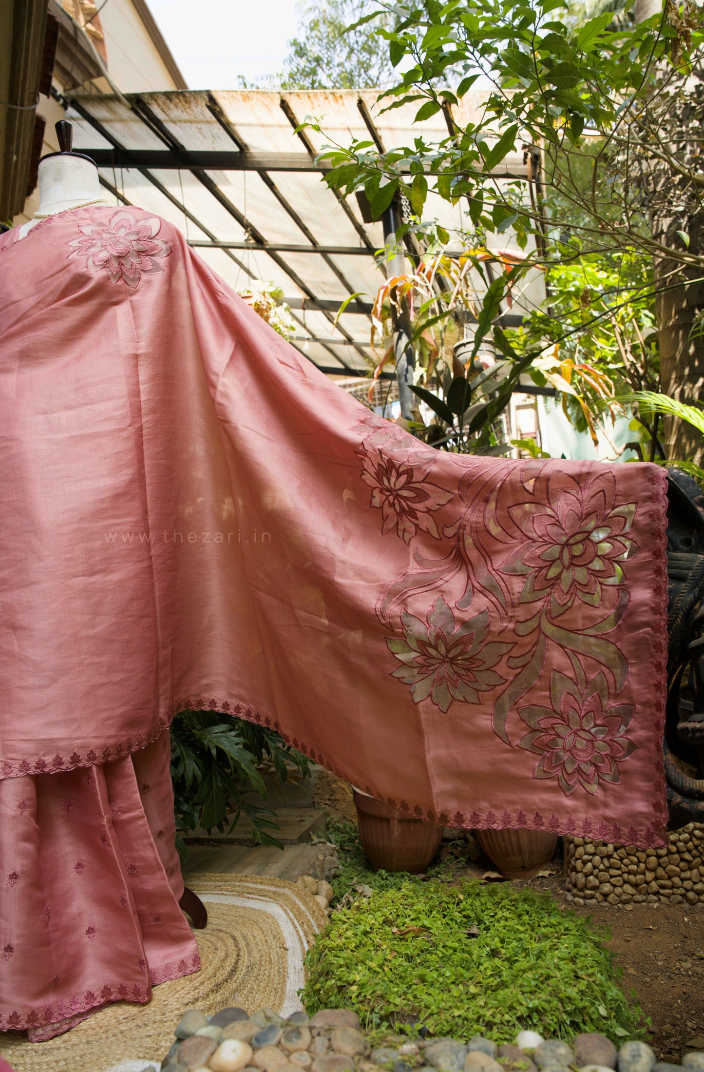 Baby Pink Tussar Saree with Aplique work