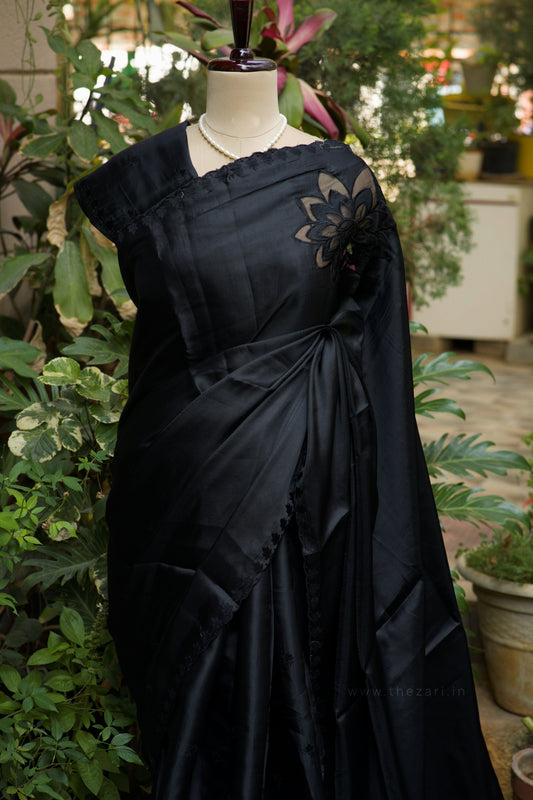 Black Tussar Saree with Aplique work