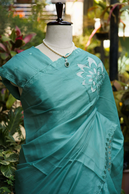 Blue Tussar Saree with Aplique work