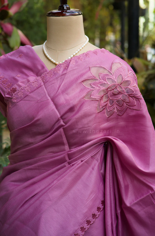 Pink Tussar Saree with Aplique work
