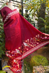 Maroon Matka Silk with Parrot embroidery