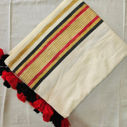 Maroon Golden Border Mul Cotton 120 Count Saree