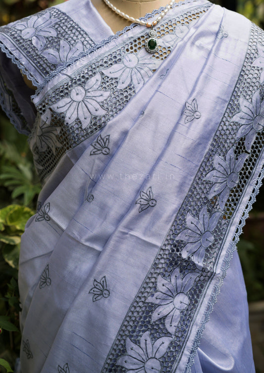 Lavender Matka Silk with Aplique work