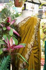 Mustard Yellow Matka Silk with Cut Work