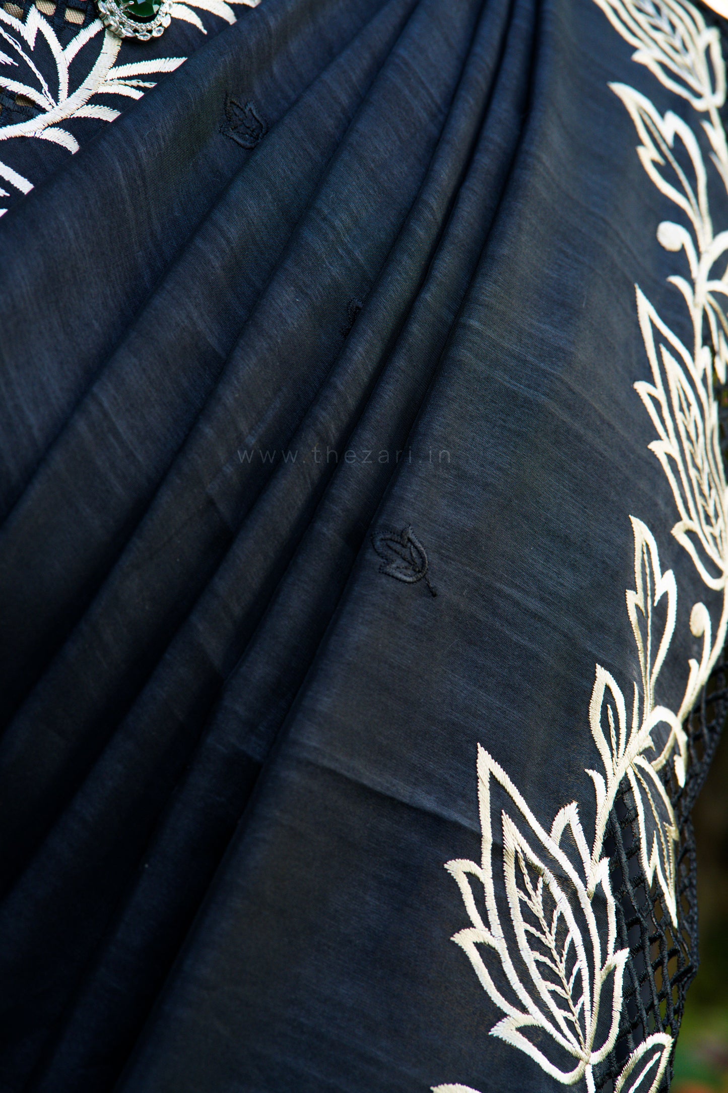 Black Matka Silk with Cut Work