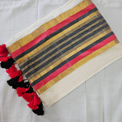 Big Border Red Golden Black Mul Cotton 120 Count Saree