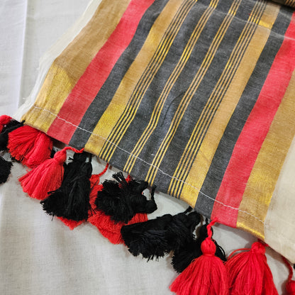 Big Border Red Golden Black Mul Cotton 120 Count Saree