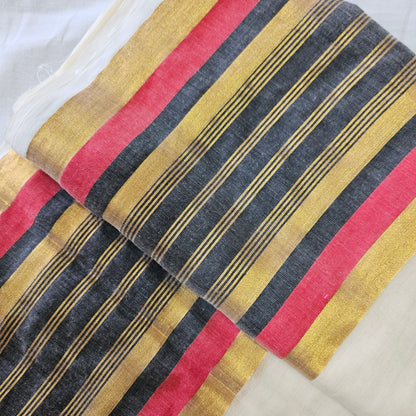 Big Border Red Golden Black Mul Cotton 120 Count Saree