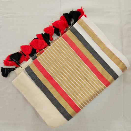 Black Red Golden Big Border Mul Cotton 120 Count Saree