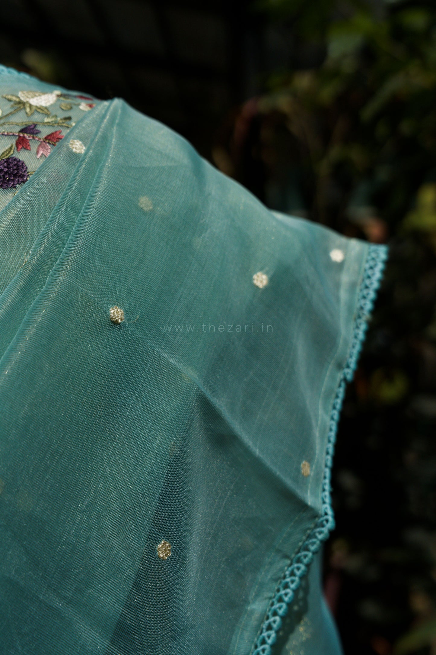 Blue Linen Tissue saree with Korean work