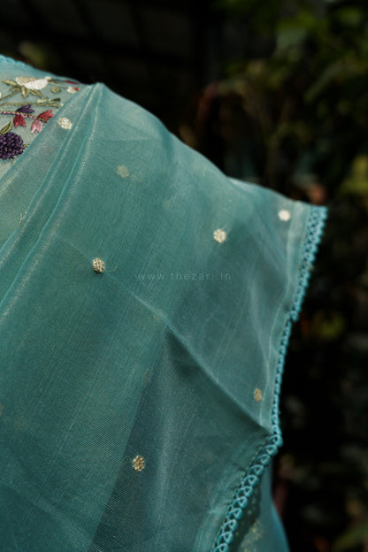 Blue Linen Tissue saree with Korean work