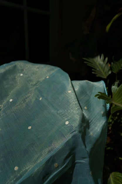Blue Linen Tissue saree with Korean work