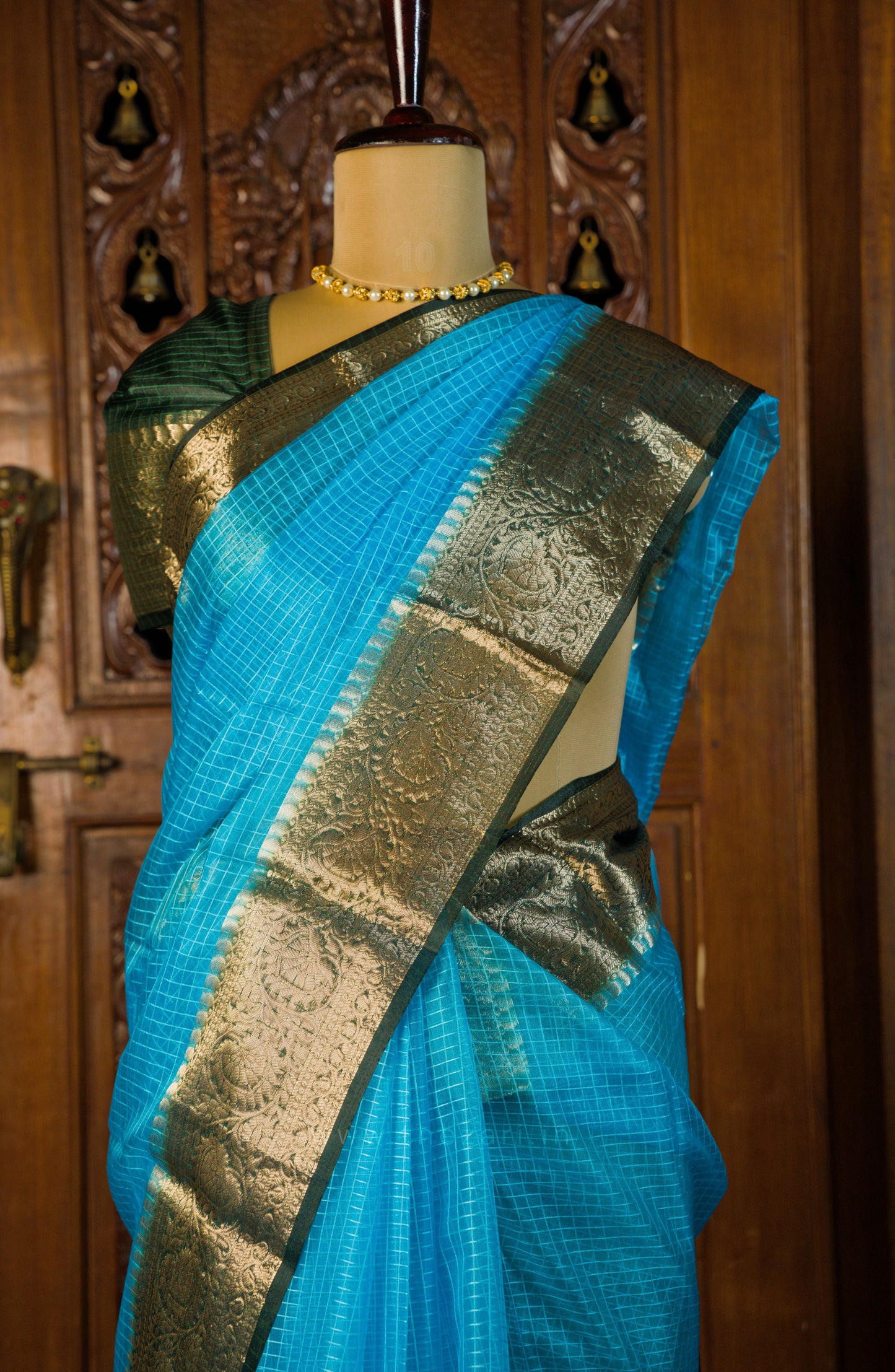 Organza Checked Blue saree