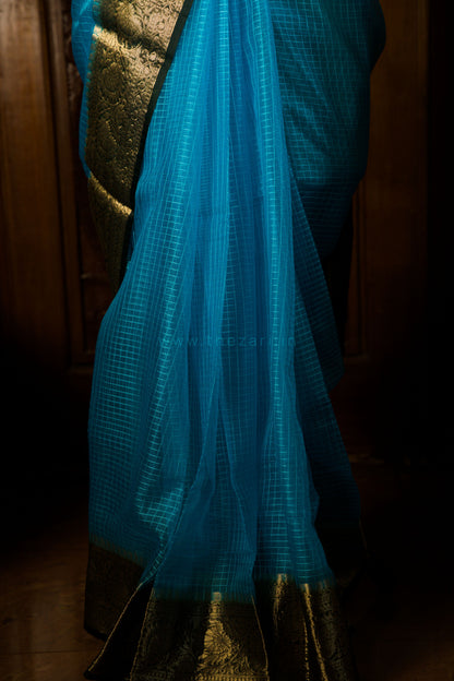 Organza Checked Blue saree