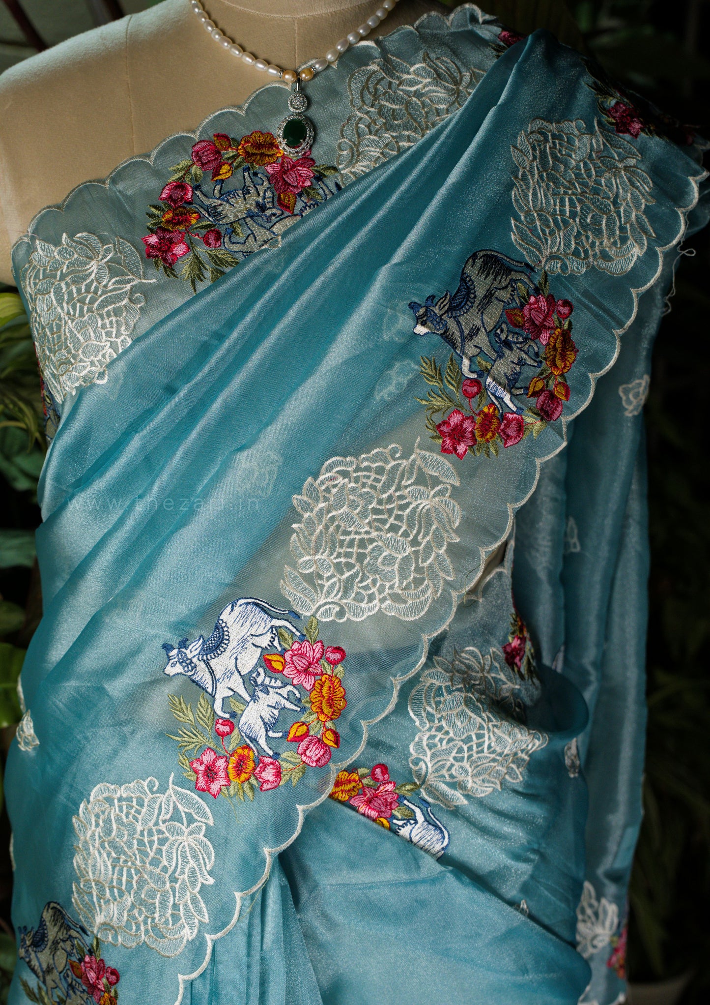 Blue Tissue Saree in Kamadhenu Motifs