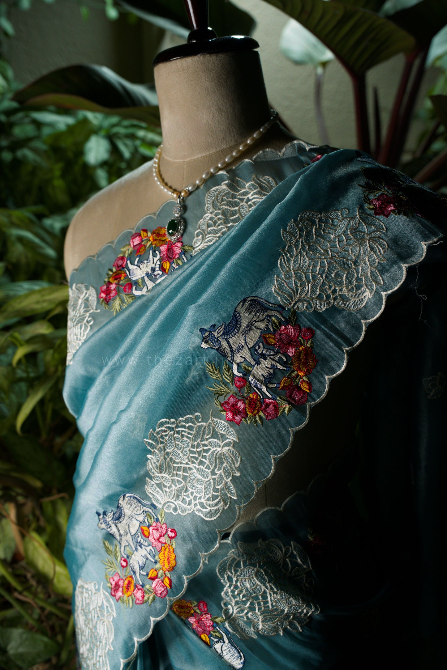 Blue Tissue Saree in Kamadhenu Motifs