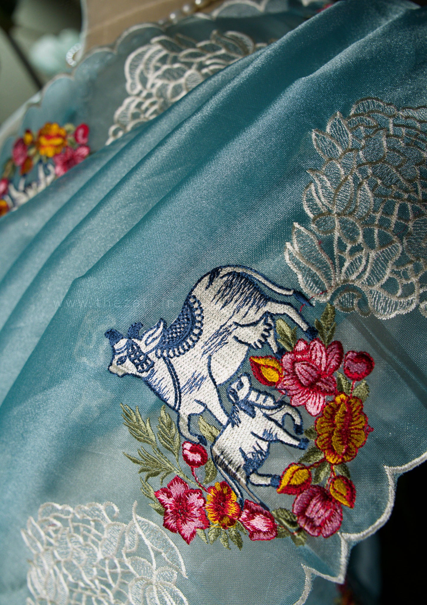 Blue Tissue Saree in Kamadhenu Motifs
