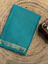 Turquoise Semi Mysore Crepe Silk Saree with Check Border