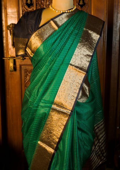 Organza Checked Green saree