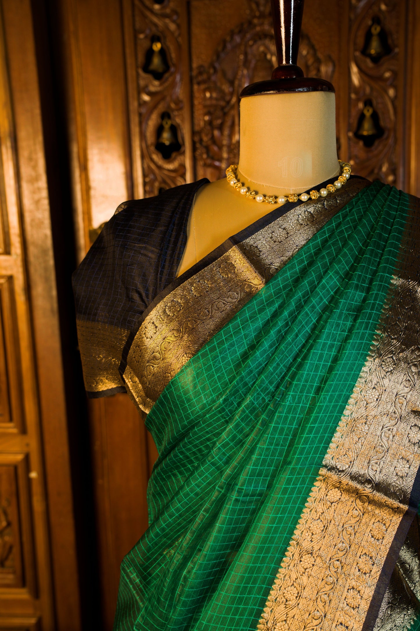 Organza Checked Green saree