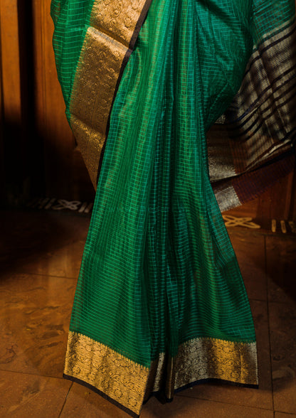 Organza Checked Green saree