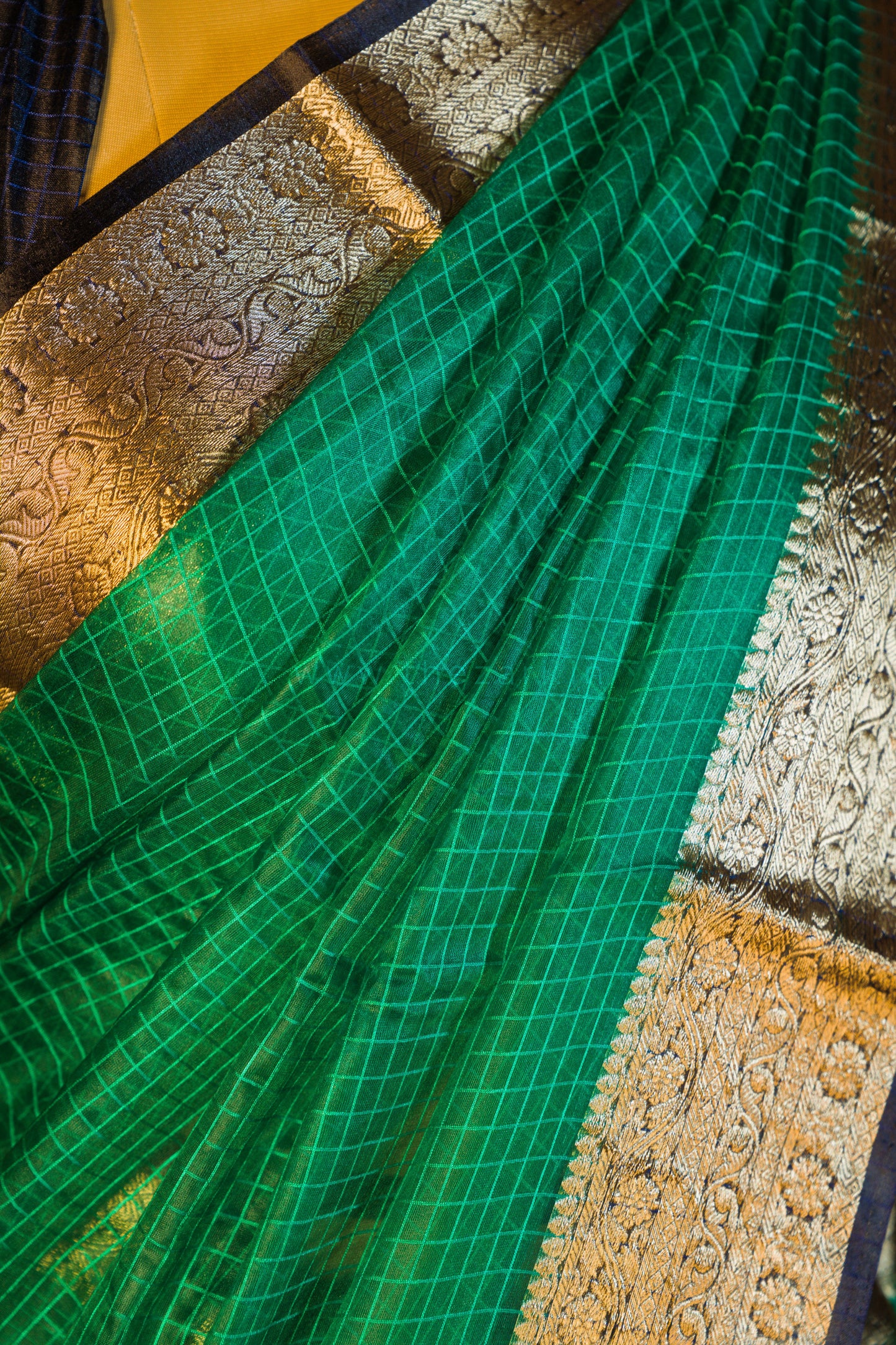 Organza Checked Green saree