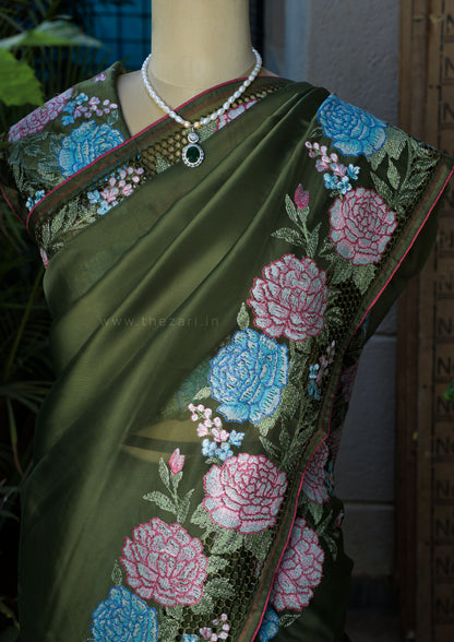 Organza Cross green Stitched