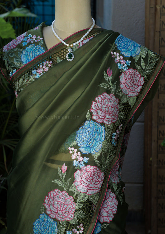 Organza Cross green Stitched