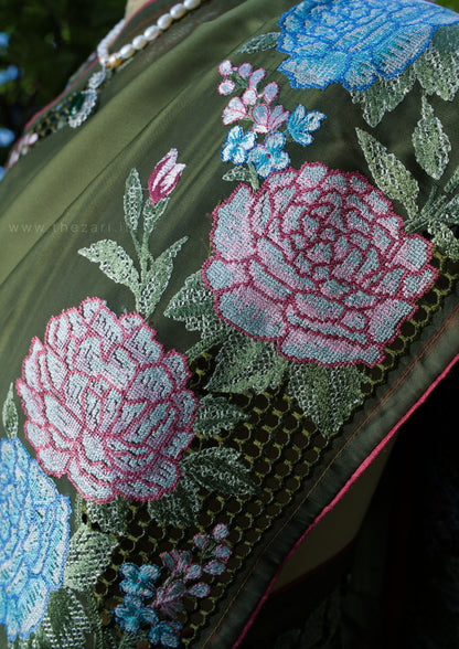Organza Cross green Stitched
