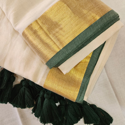 Green Border Mul Cotton 120 Count Saree