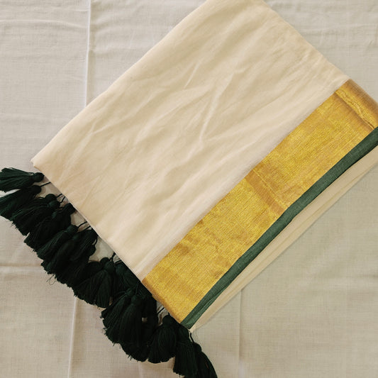 Green Border Mul Cotton 120 Count Saree
